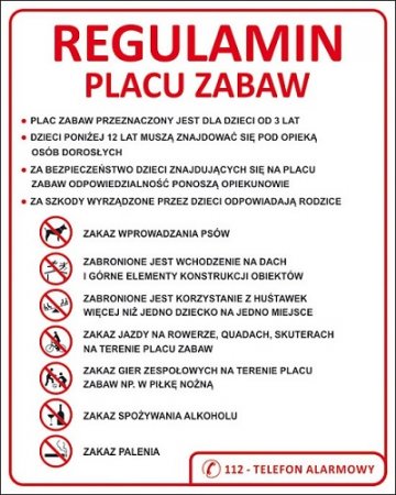 Regulamin Placu Zabaw